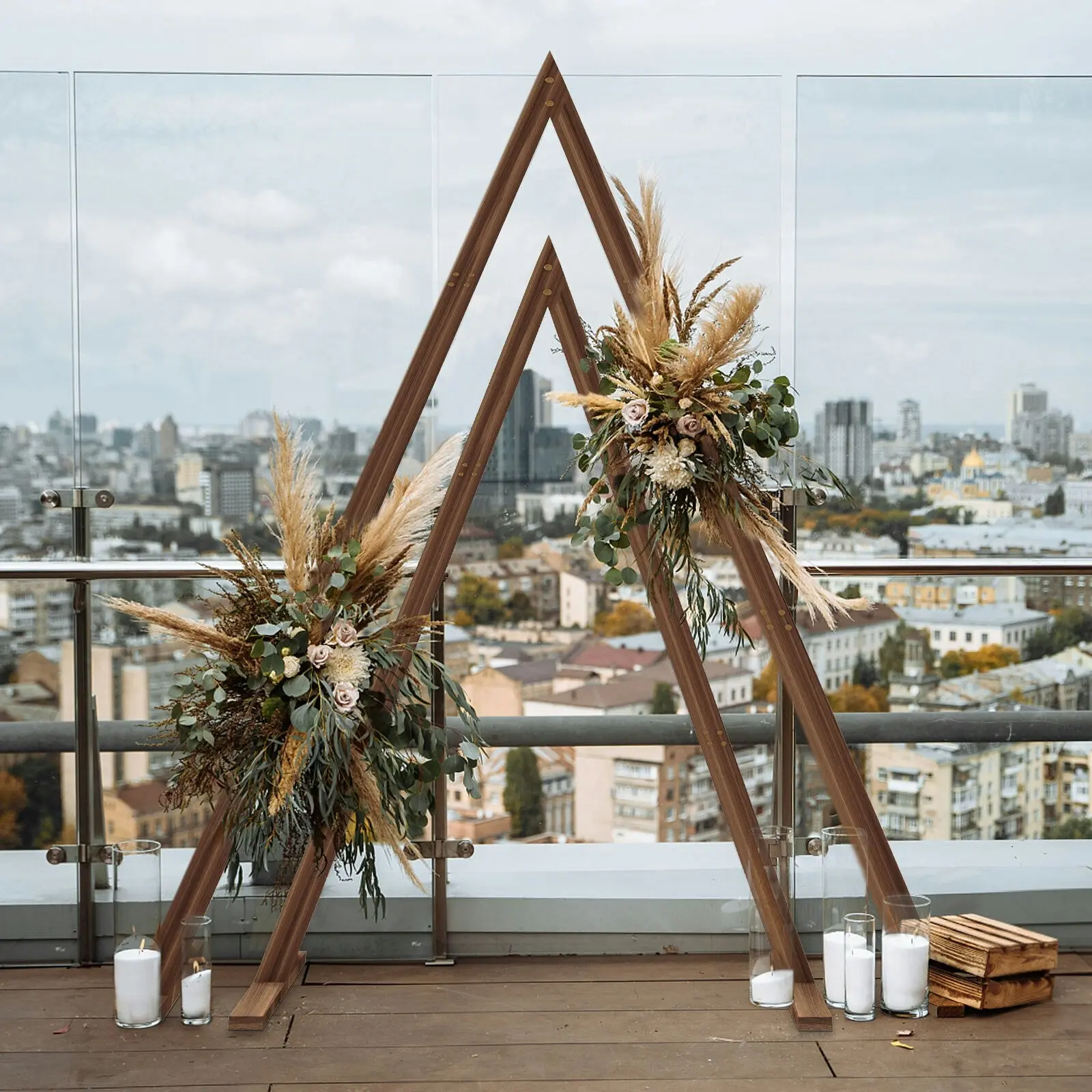 Fin 2Pc Solid Wood Wedding Arch For Ceremony Triangle Wood Arch Arbor Backdrop Stand - Religious & Ceremonial
