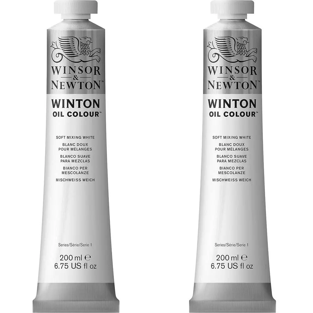 2x Winsor & Newton 200ml Winton Oil Colour Paint Artist Soft Mixing White - Hobbies