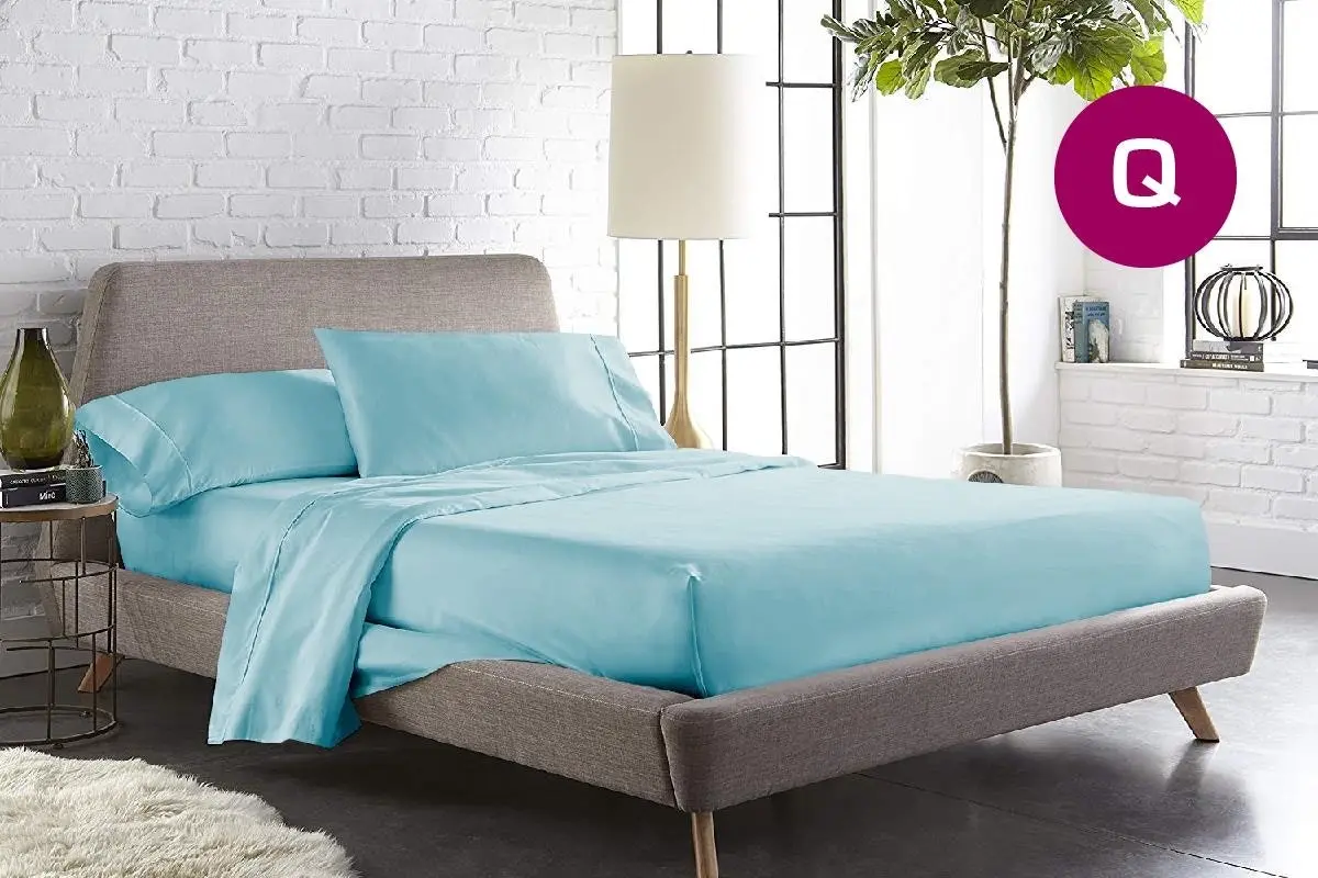 Queen Size Aqua Color 1000TC 100% Cotton Fittd Sheet Flat Sheet Pillowcase Set - Home & Garden