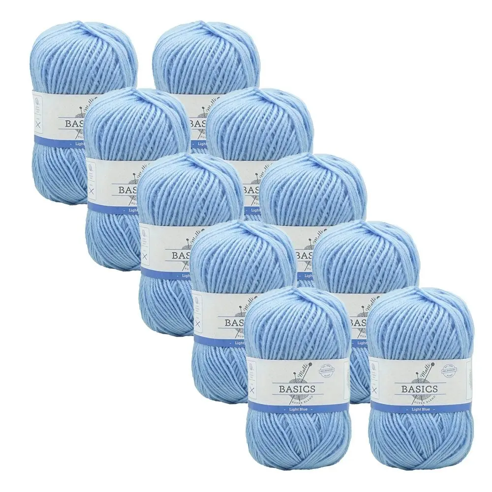 10x Malli Blend Basic 100g Acrylic/Polyester Yarn Knitting/Crochet Light Blue - Hobbies