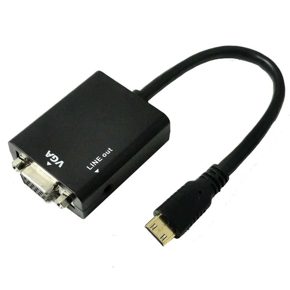 Mini Hdmi To Vga Converter Cable W/ 3.5Mm Audio Out (L/R) 1080P Built In Chip - Electronics