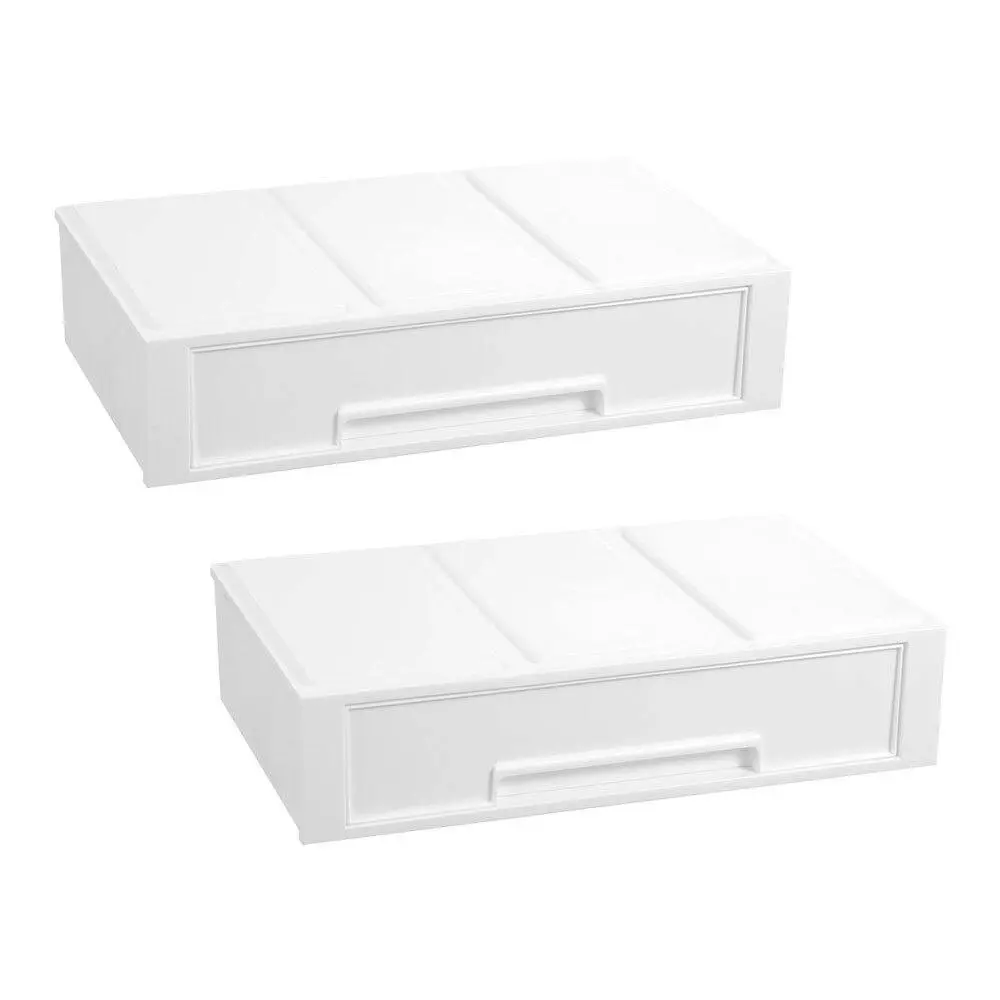 2x Boxsweden 43x26cm Stacking Drawer Organiser Home/Office Storage Container WHT - Home & Garden