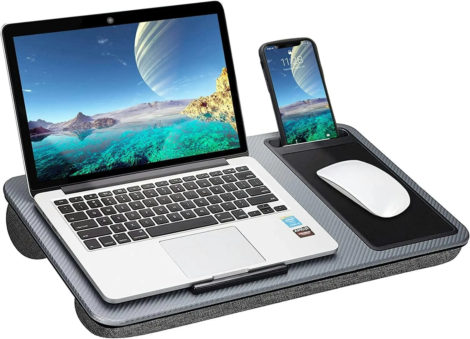Portable Laptop Desk with Device Ledge, Mouse Pad and Phone Holder for Home Office (Silver, 40cm) - Electronics