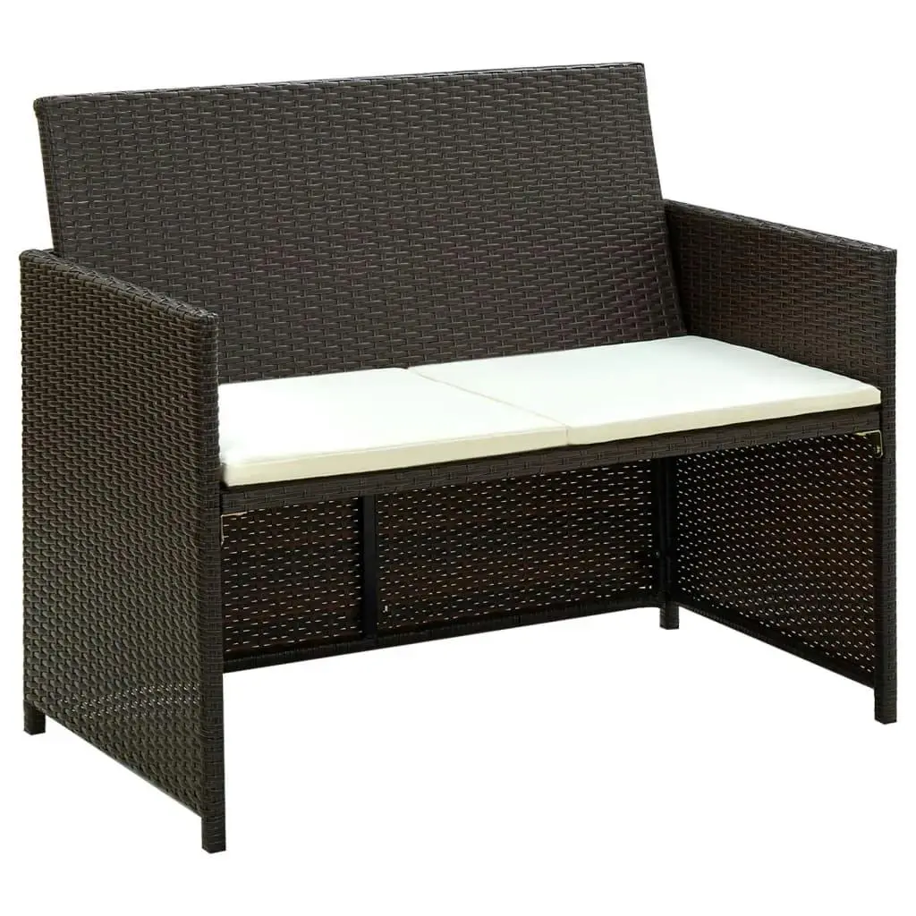 2 Seater Garden Sofa with Cushions Brown Poly Rattan 43911 - Furniture