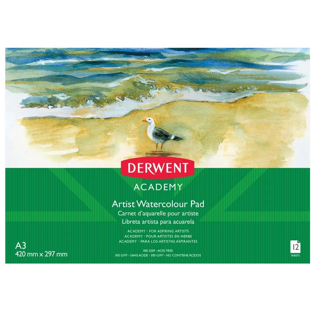 Derwent Academy Art/Craft Watercolour A3 Landscape Paper Pad 12 Sheet 300Gsm - Office