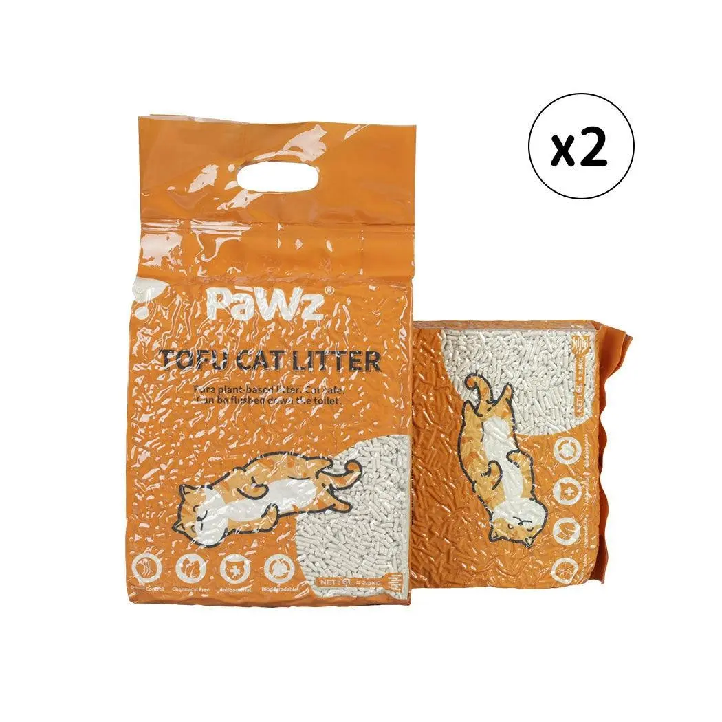 Pawz 2.5kg Tofu Cat Litter Clumping Flushable Fast Super Absorbent Natural x2 - Pets