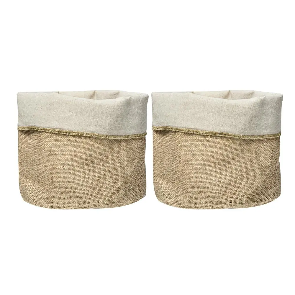 2x Ladelle Starry Gold Lurex Weave Jute Storage Basket Organiser 20.5x18x18cm - Home & Garden