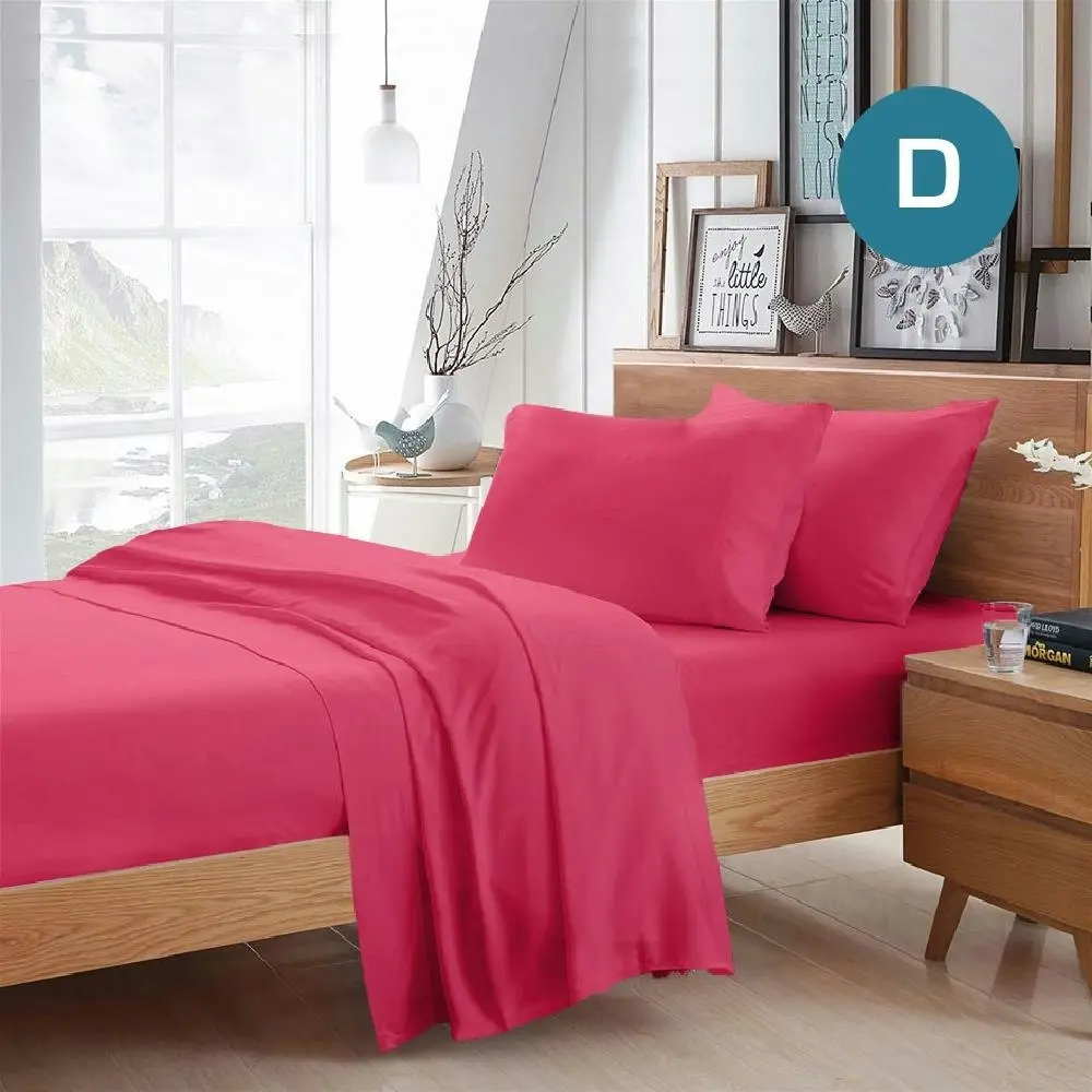 Double Size Hot Pink Color Poly Cotton Fitted Sheet Flat Sheet Pillowcase Sheet Set - Home & Garden