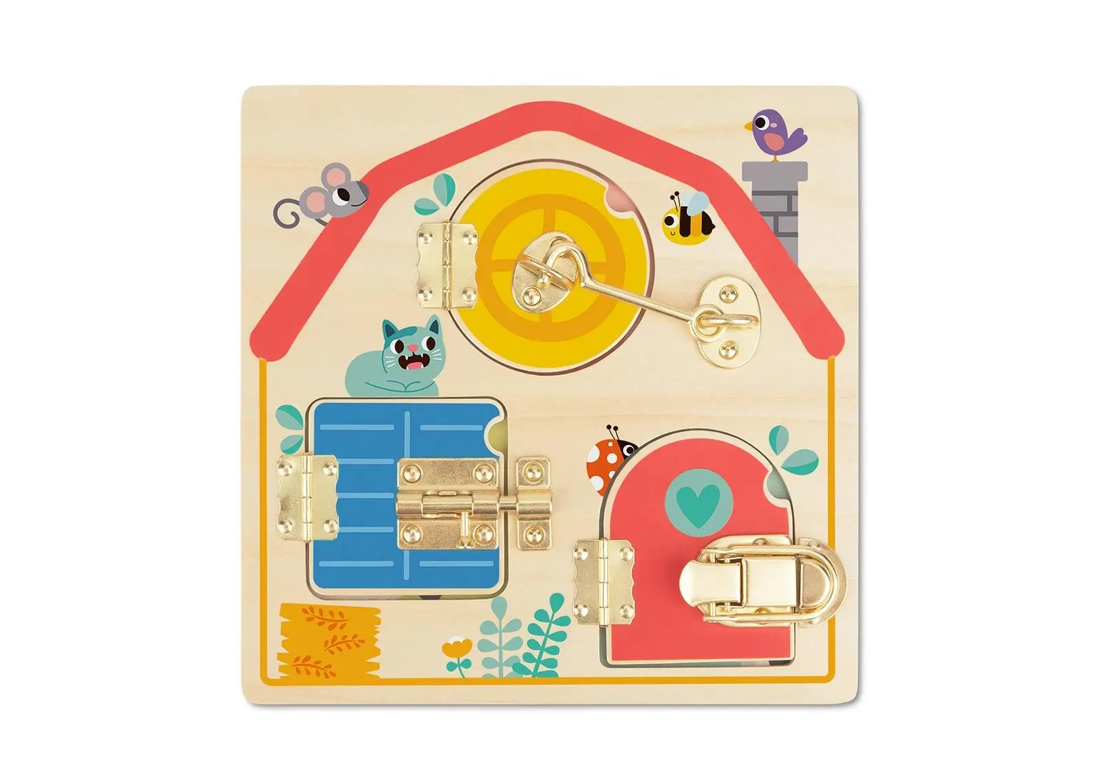 Tooky Toy Kids/Children's Latches Activity Wooden Educational Puzzle Board 3+ - Toys & Games