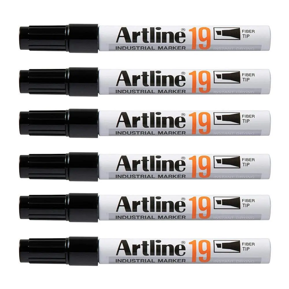 12PK Artline 19 Industrial Permanent Marker 5mm Chisel Nib - Black