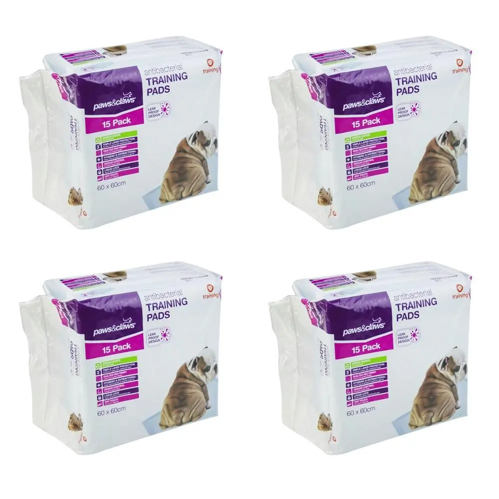 60pc Paws & Claws 60x60cm Anti bacterial Pet/Dog Training Pads Indoor Absorbent - Pets