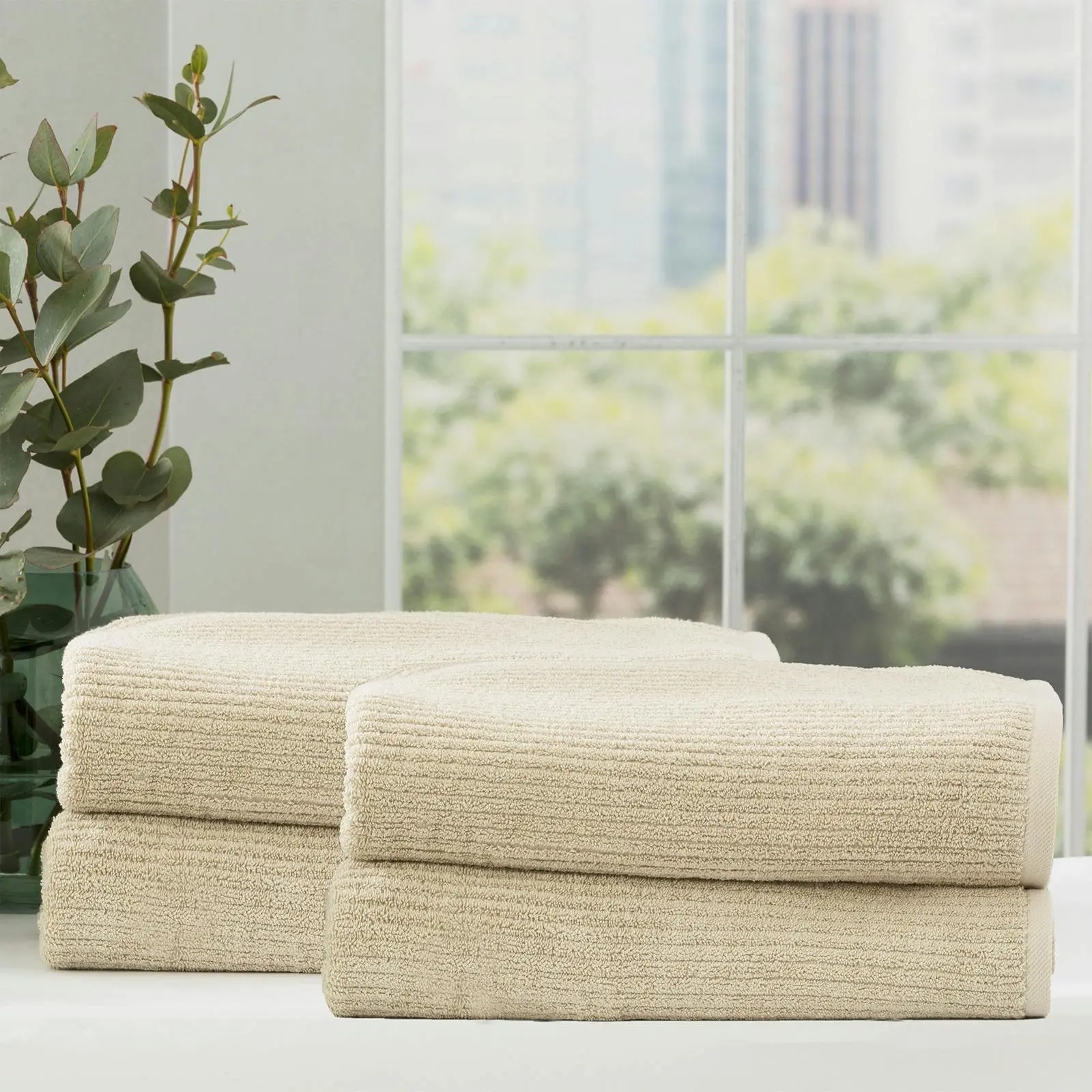 4pc Renee Taylor Cobblestone Bath Sheet/Towel 160cm Cotton Ribbed 650 GSM Stone - Home & Garden