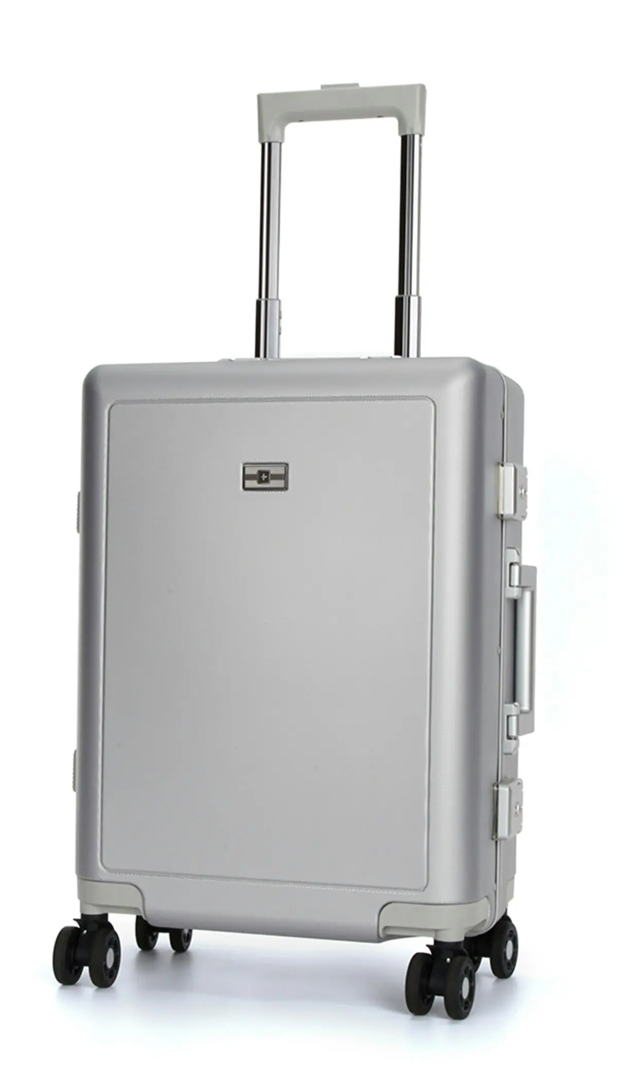 Suissewin Swiss Aluminium Luggage Suitcase Lightweight TSA locker 8 wheels Carry On HardCase SN7620A Silver - Fashion