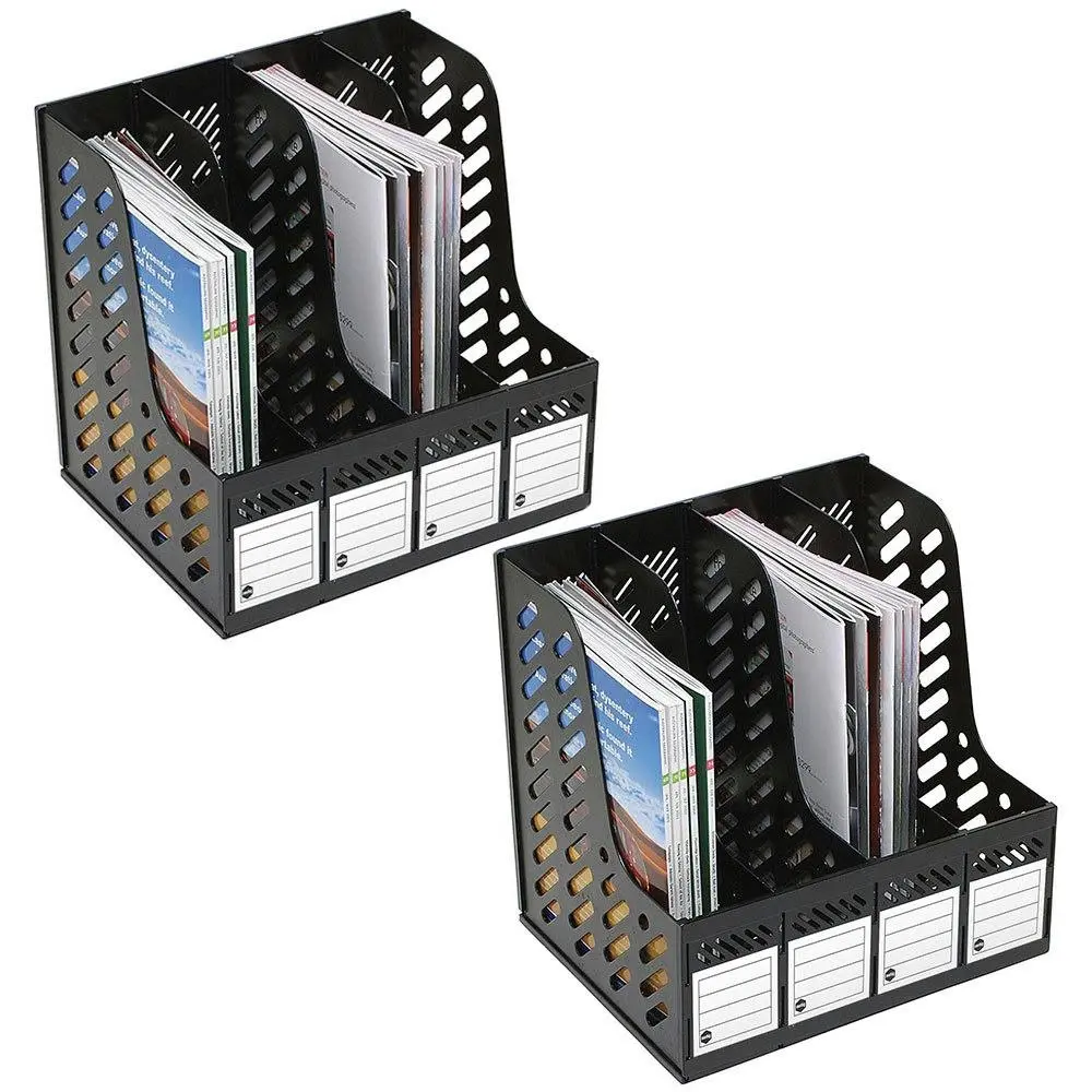 2PK Marbig Magazine/Papers/Documents 4 Section Rack/Organiser Home/Office Black - Home & Garden
