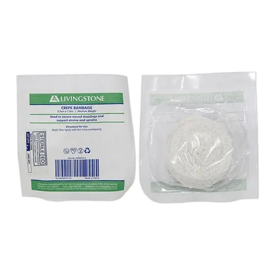 Livingstone Medium Weight Crepe Bandage 2.5cm x 1.6m Sterile 50 Carton - Health