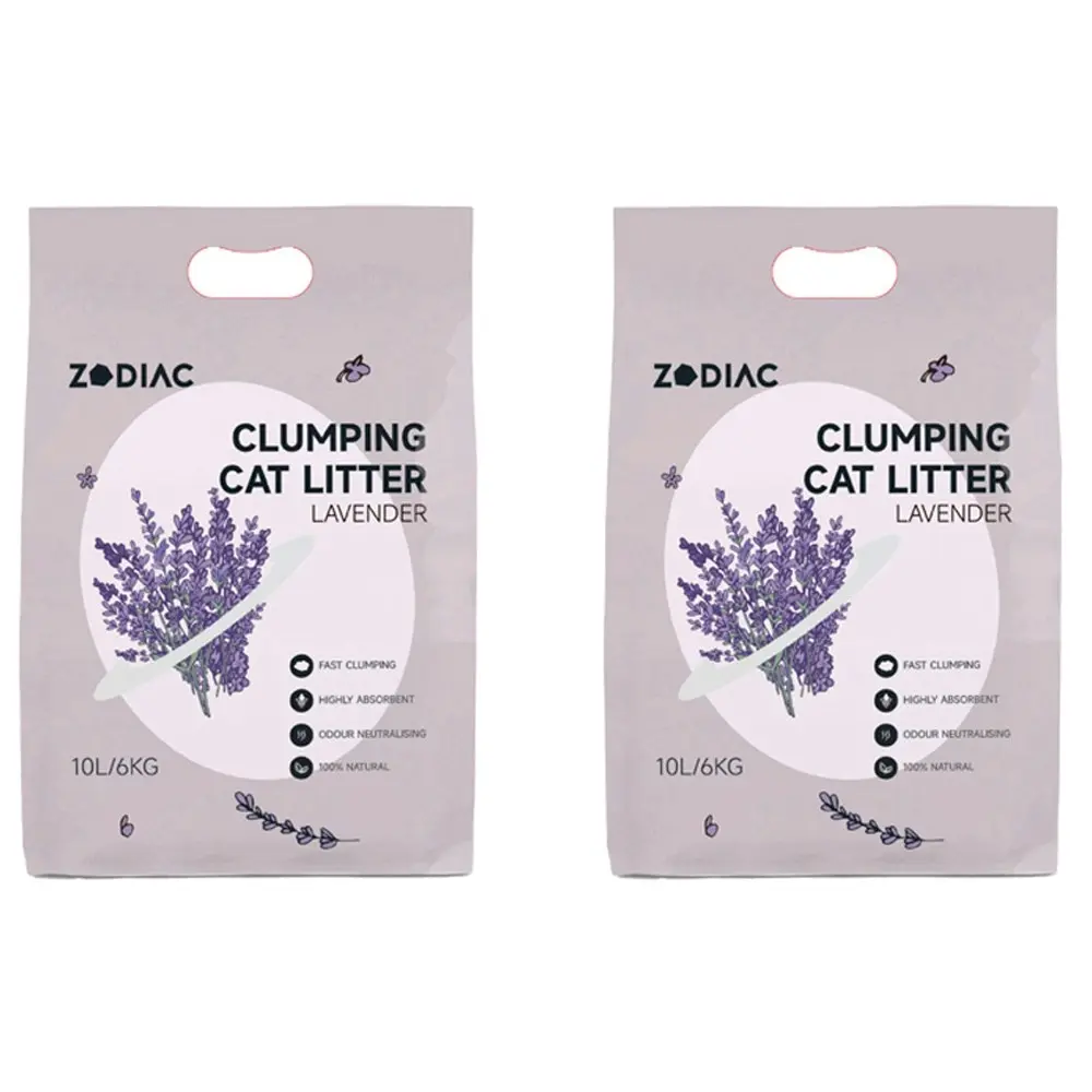 2x Zodiac 10L/6kg Clumping Bentonite Clay Cat Litter Natural Absorbent Lavender - Pets