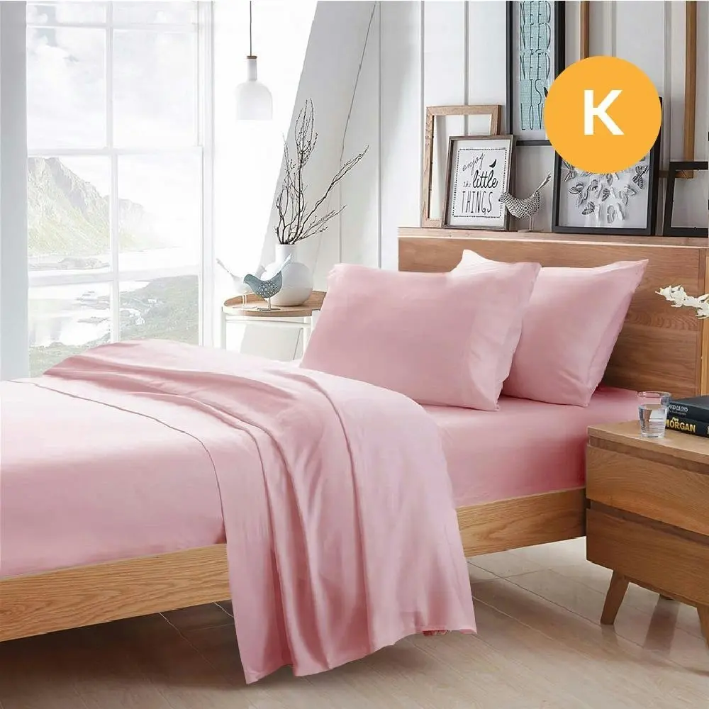 King Size Light Pink Color Poly Cotton Fitted Sheet Flat Sheet Pillowcase Sheet Set - Home & Garden