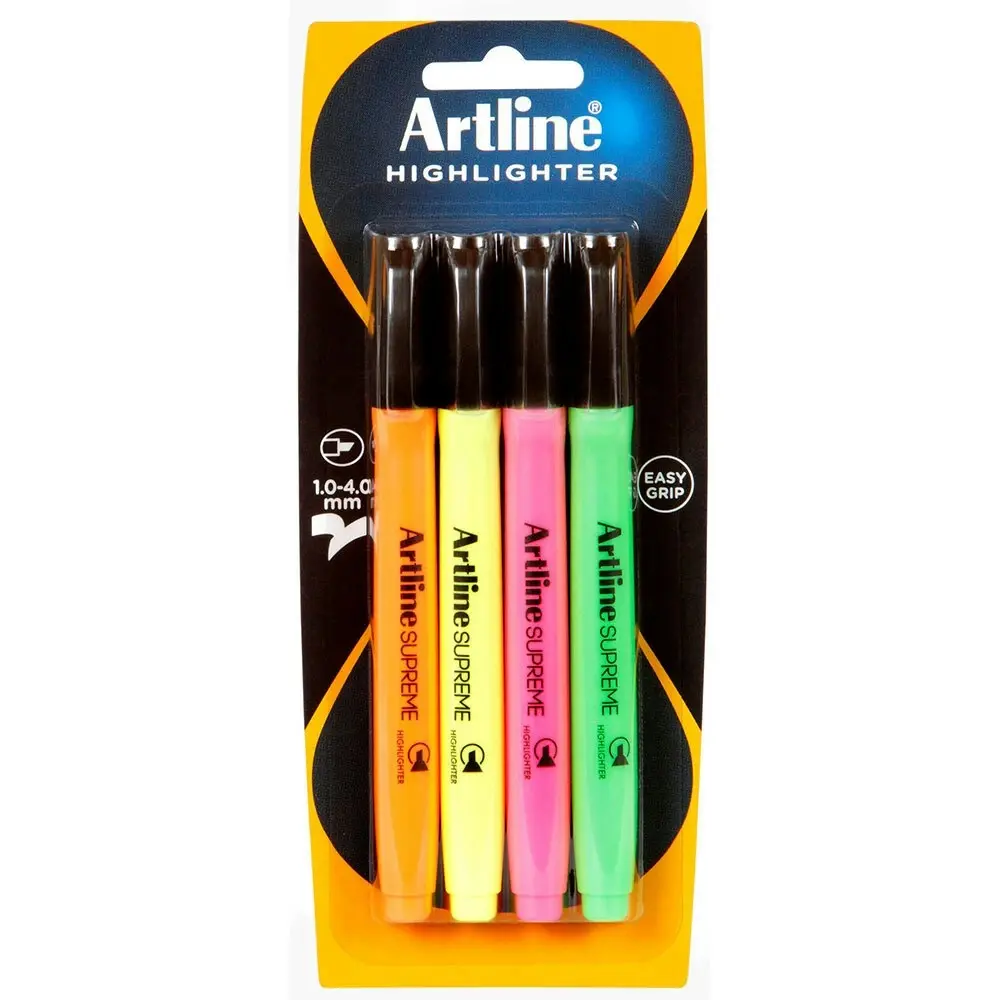 4pc Artline Supreme Highlighter Marker Pen Set Art/Craft School Assorted Colours - Back to School Specials