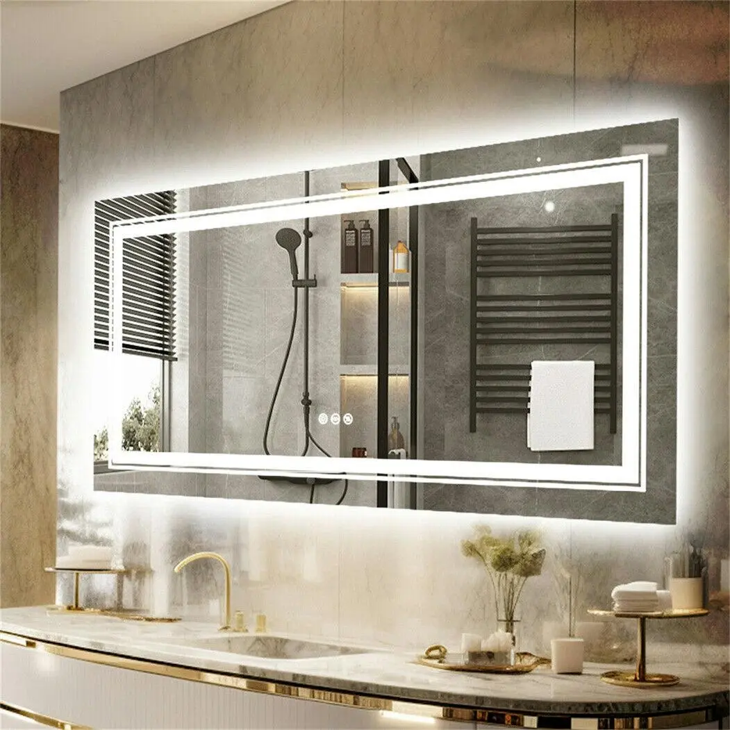 Fin 1200X800Mm Led Bathroom Mirror Dual Lights Backlit Vanity Mirror Anti Fog Touch - Home & Garden