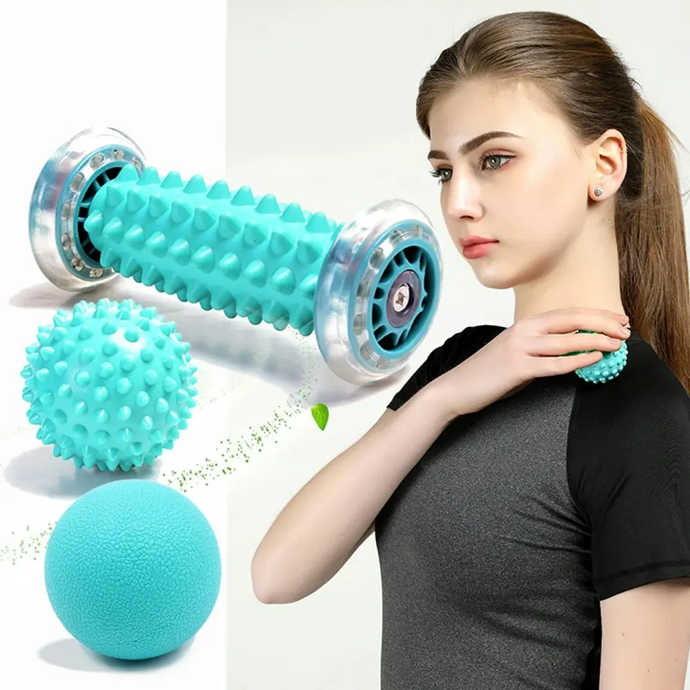 3Pcs Foot Massage Roller and Spiky Massage Ball Set for Plantar Fasciitis Relief - Sports & Outdoor