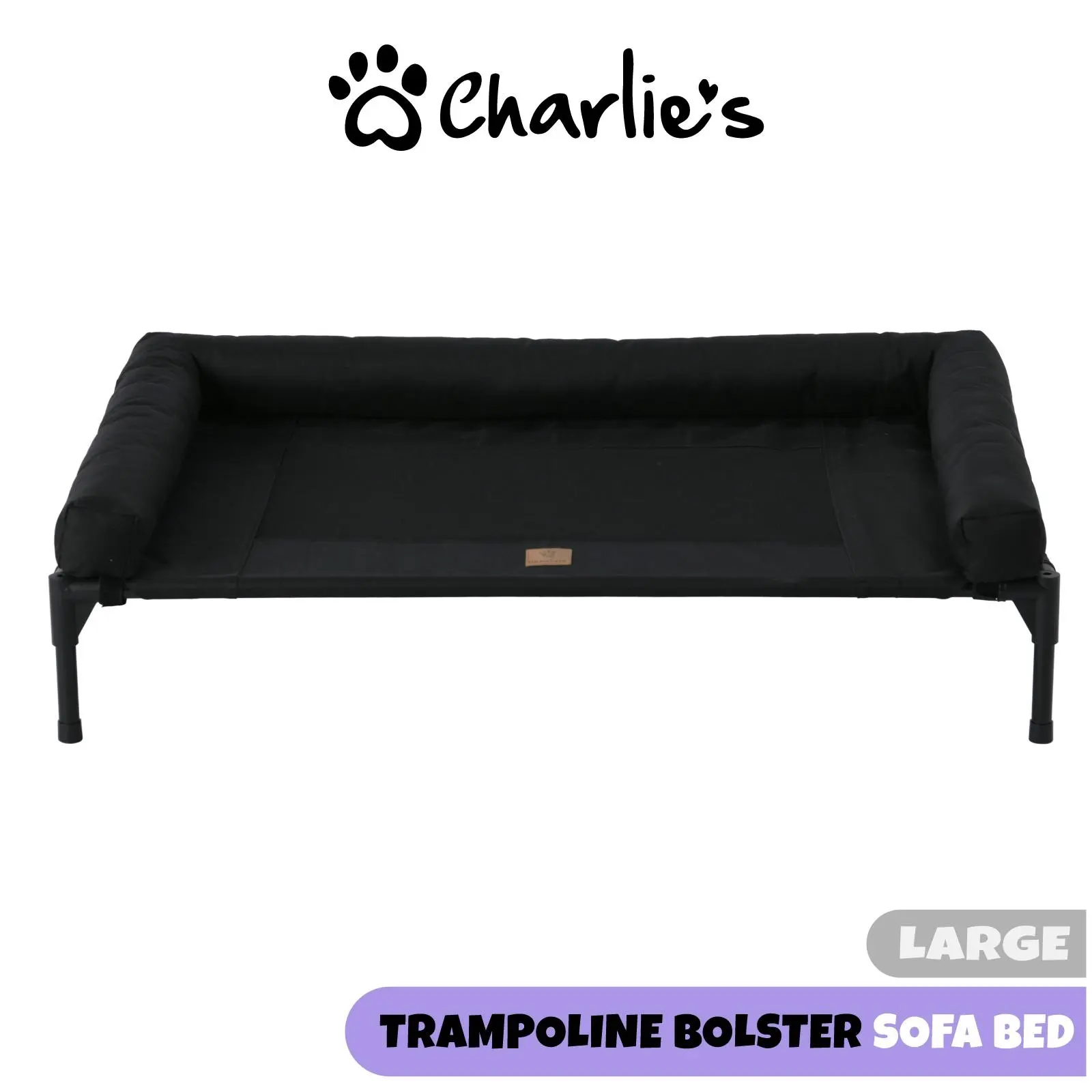 Charlie's Elevated Trampoline Bolster Sofa Dog Bed Black Large - Pets