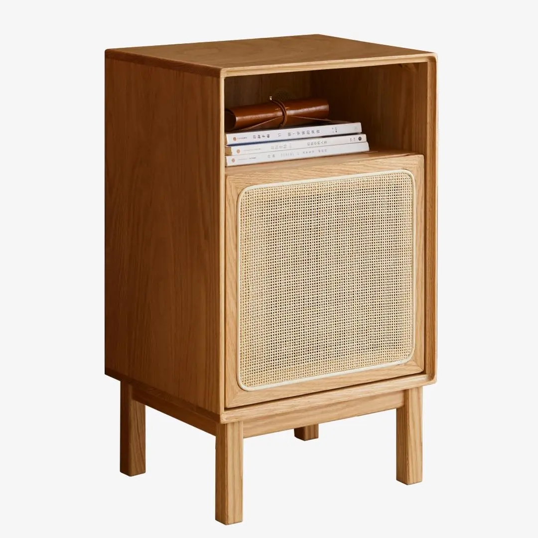 MIUZ Solid Timber Side Table Storage Cabinet Bedside Table Bathroom Lamp American Oak - Furniture