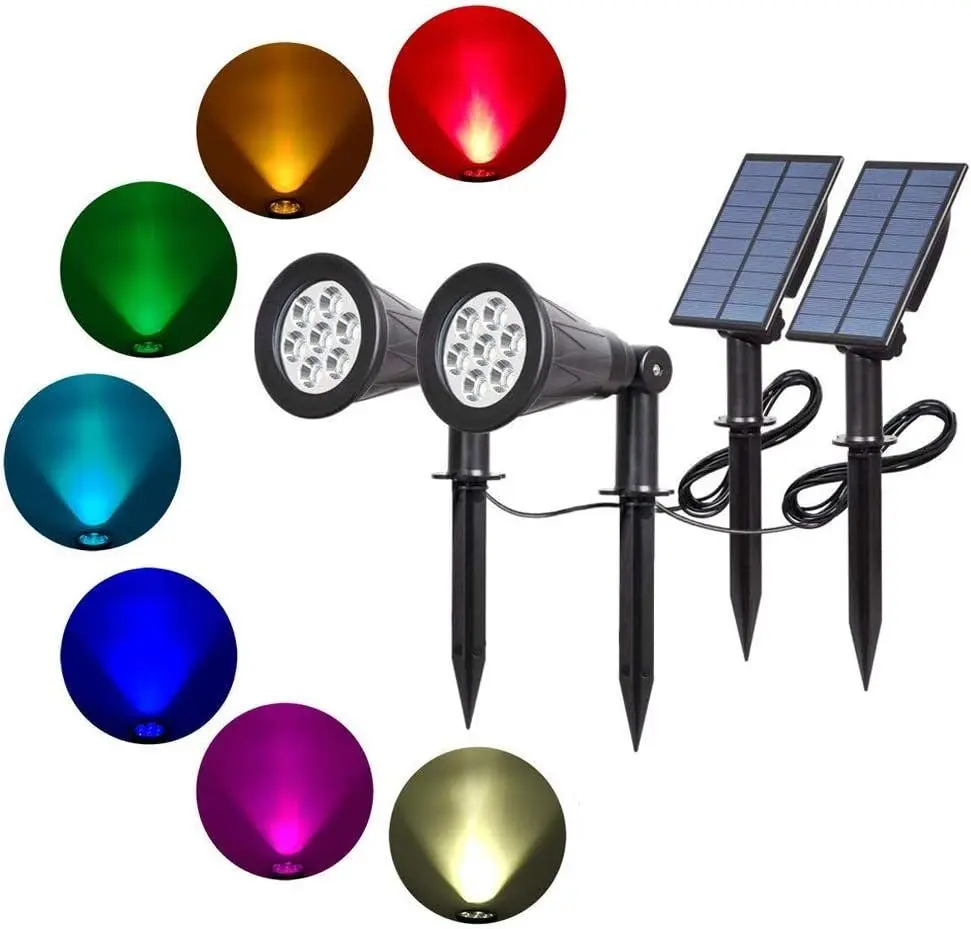 Solar Spotlights LED Color Changing Outdoor Security Lights Auto On/Off 2 Pack - Home & Garden