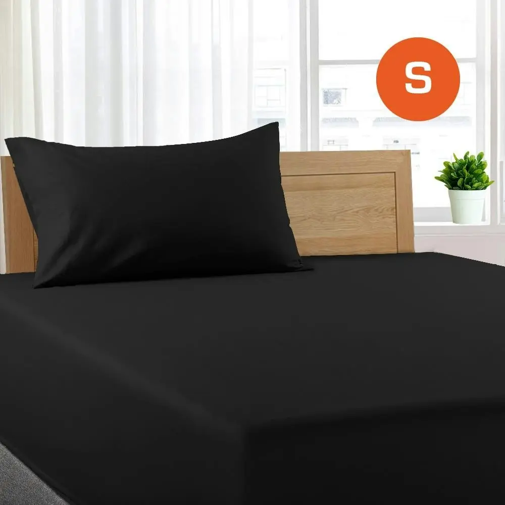 Single Size Black Color Poly Cotton Fitted Sheet + Pillowcase - Home & Garden