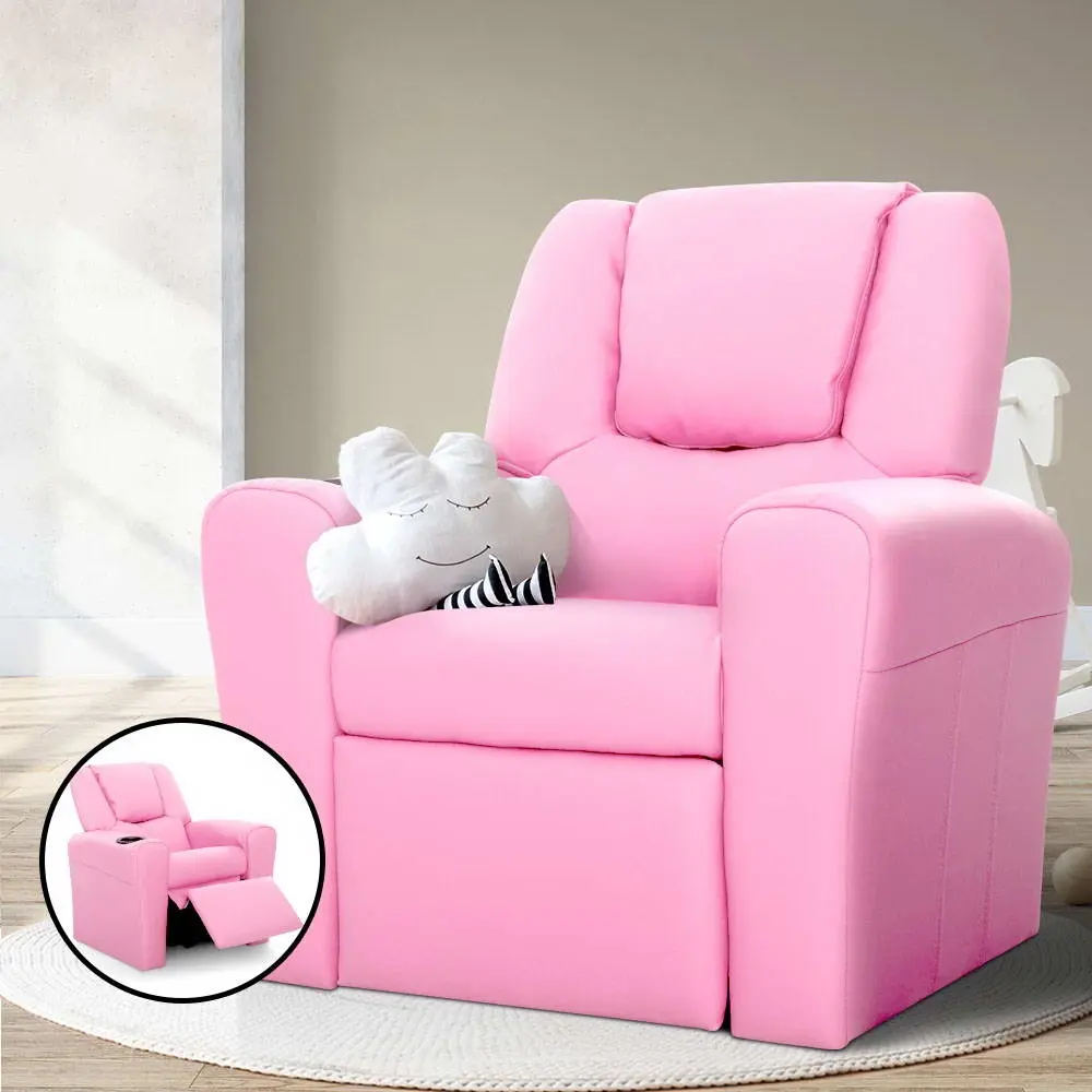 Keezi Kids Recliner Chair Pink PU Leather Sofa Lounge Couch Children Armchair - Over 40% off Living Room Furniture