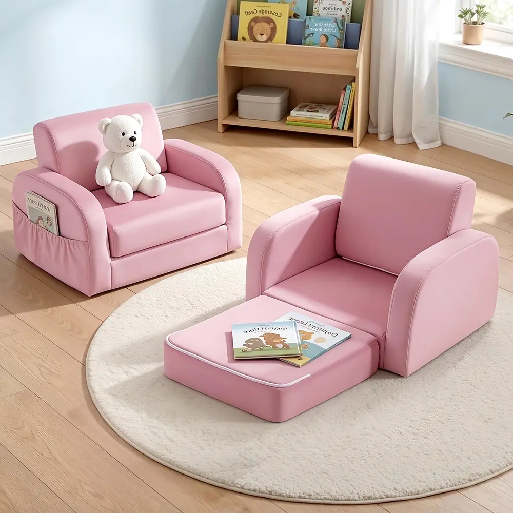 Keezi Kids Sofa 1 Seater Children Flip Open Couch Lounger Armchair Soft Pink - Furniture