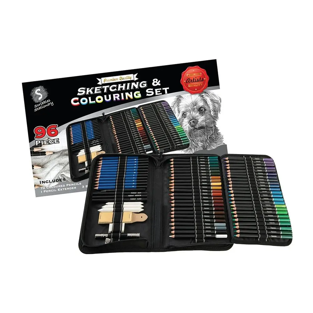 96pc Scribbles Stationery Sketching & Colouring Art Set w/ Case Kids/Adults - Office