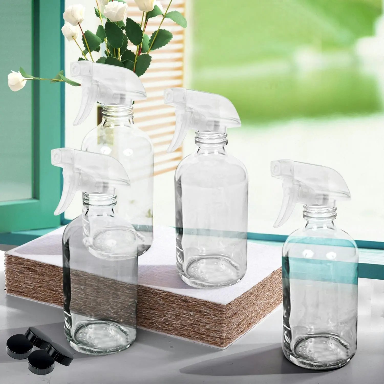 Traderight Group 4x 500ml Clear Glass Spray Bottles Trigger Water Sprayer Aromatherapy Dispenser - Beauty