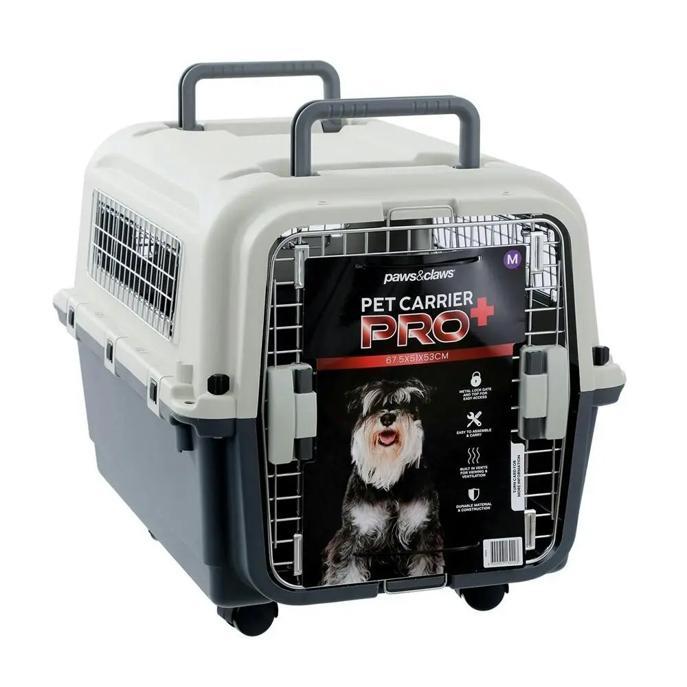 Paws & Claws 67.5cm W/Wheels Outdoor Travel Cage Dog/Cat Pet Carrier Pro+ Med WH - Pets