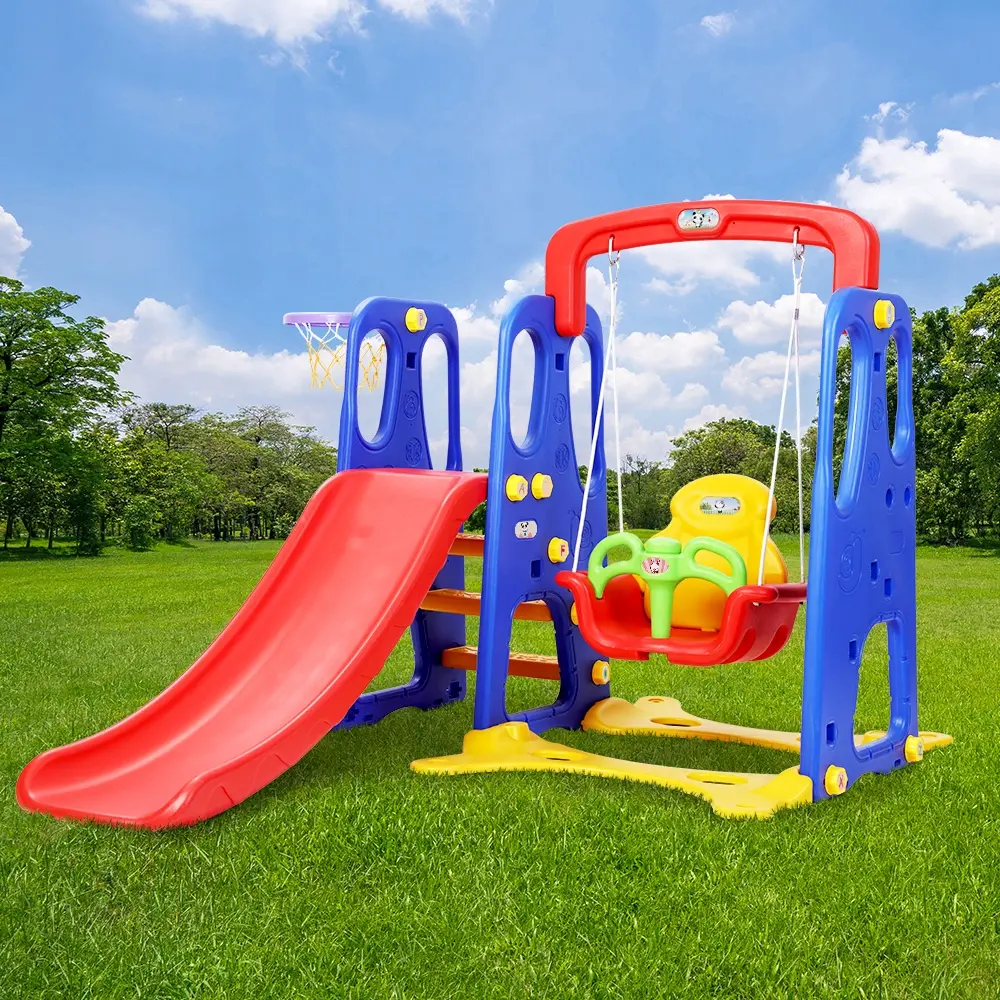 Keezi Kids Slide Swing Set Basketball Hoop Outdoor Playground Toys 120cm Blue - Toys & Games