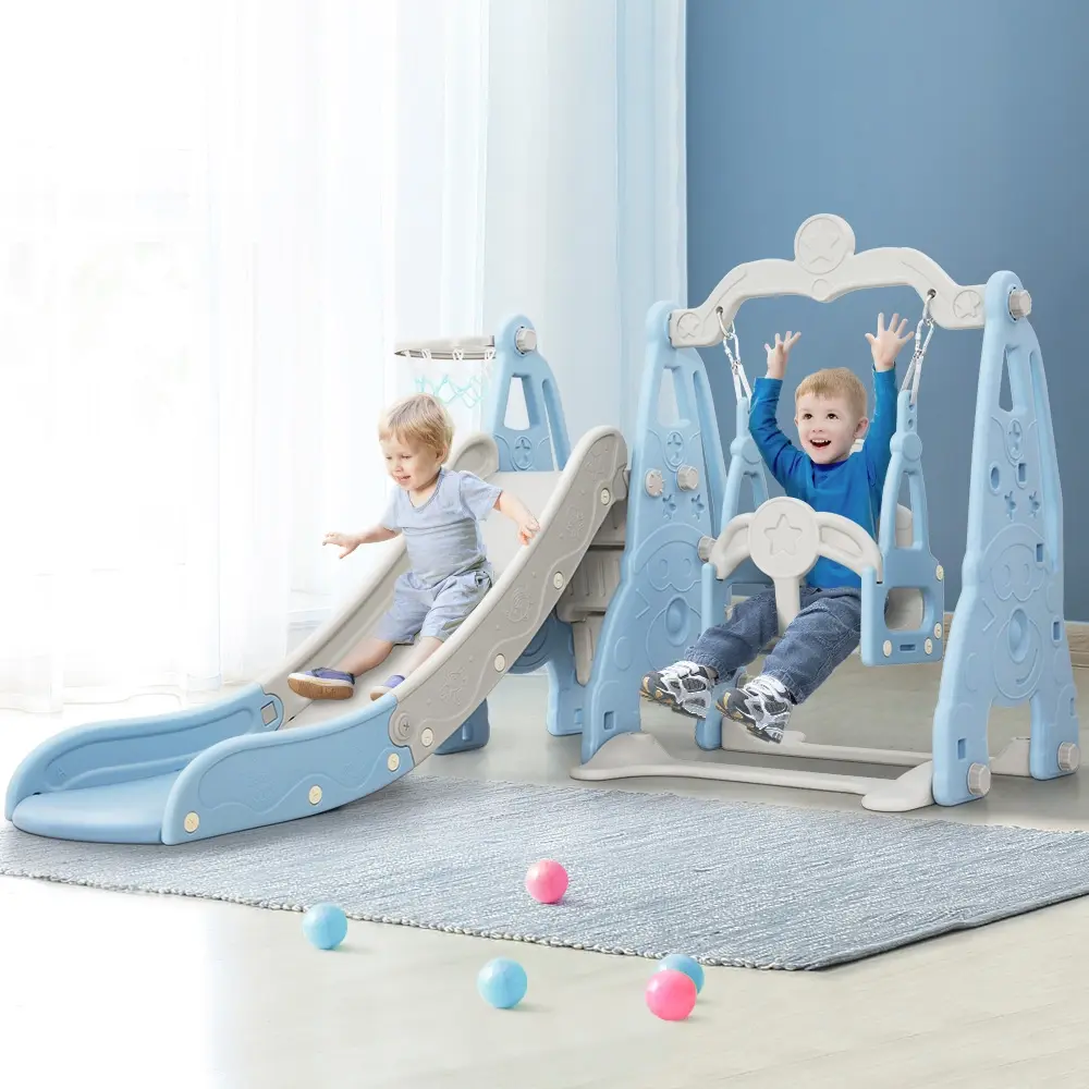 Keezi Kids Slide Swing Set Basketball Hoop Outdoor Playground Toys 170cm Blue - Toys & Games