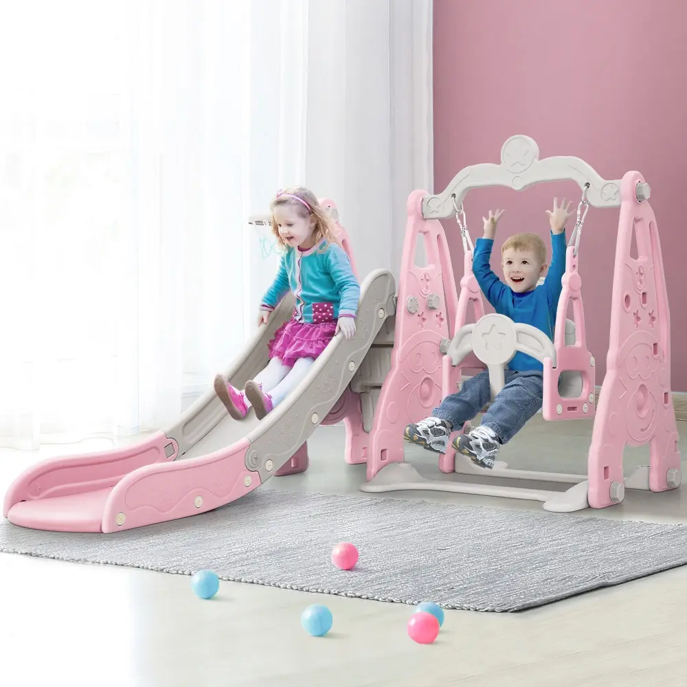 Keezi Kids Slide Swing Set Basketball Hoop Outdoor Playground Toys 170cm Pink - Toys & Games