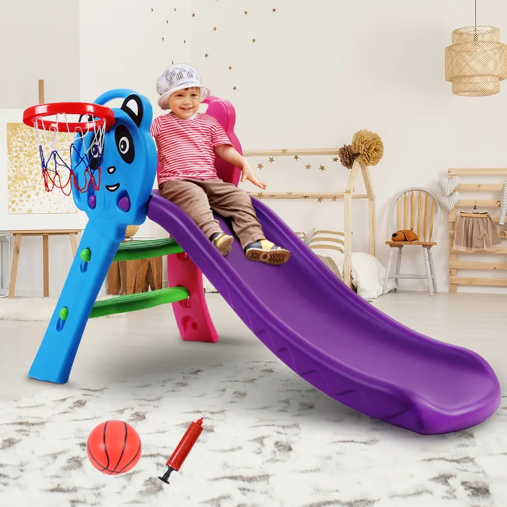 Keezi Kids Slide Set Basketball Hoop Indoor Outdoor Playground Toys 100cm Blue - Toys & Games