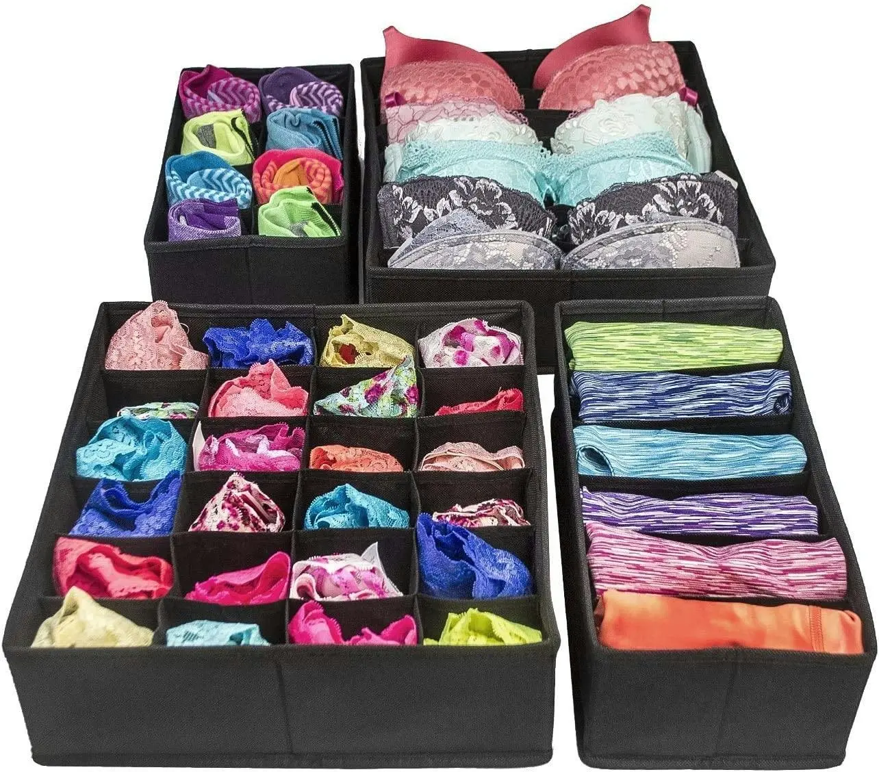 4 Pack Foldable Drawer Dividers Storage Boxes (Black) - Home & Garden