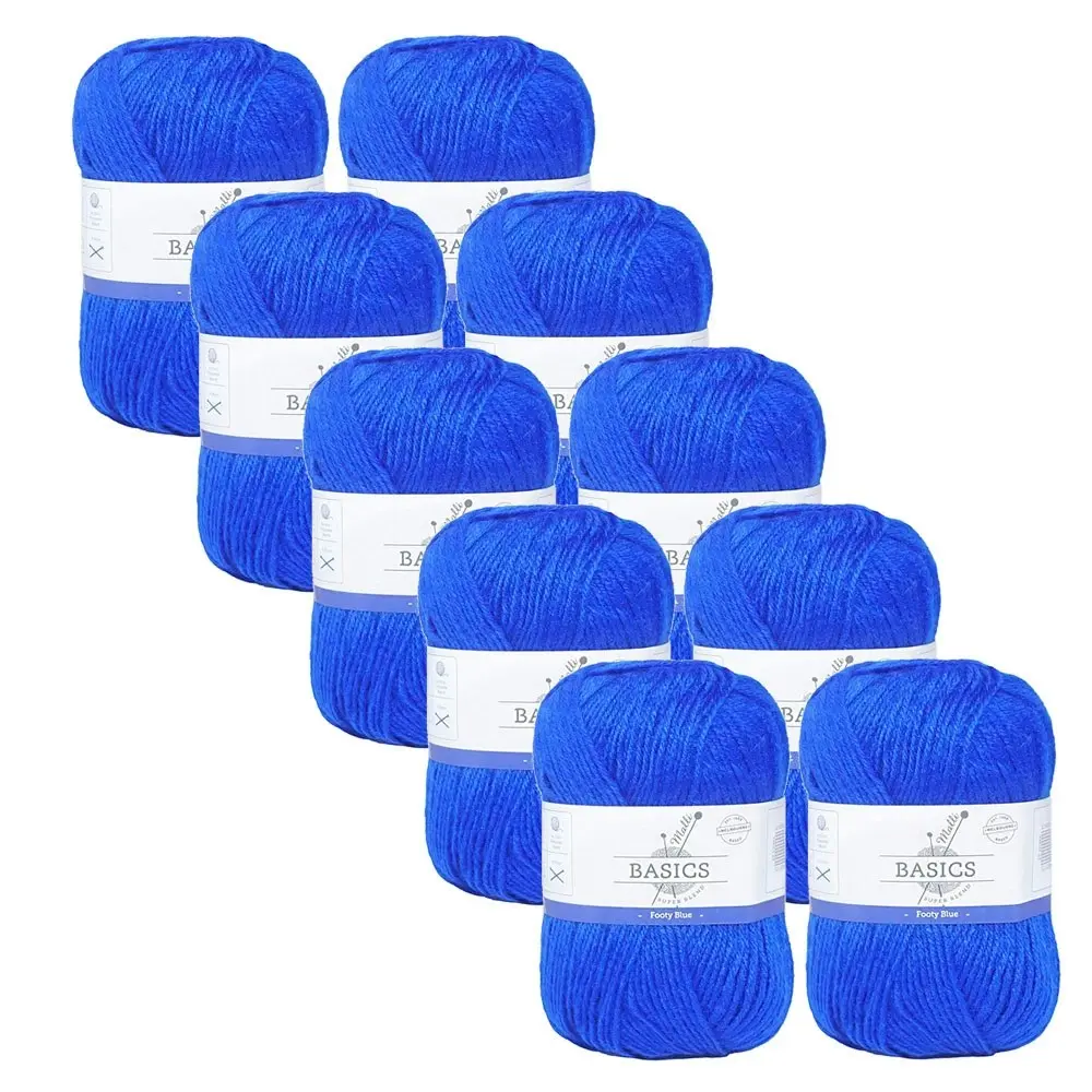 10x Malli Blend Basic 100g Acrylic/Polyester Yarn Knitting/Crochet Footy Blue - Hobbies