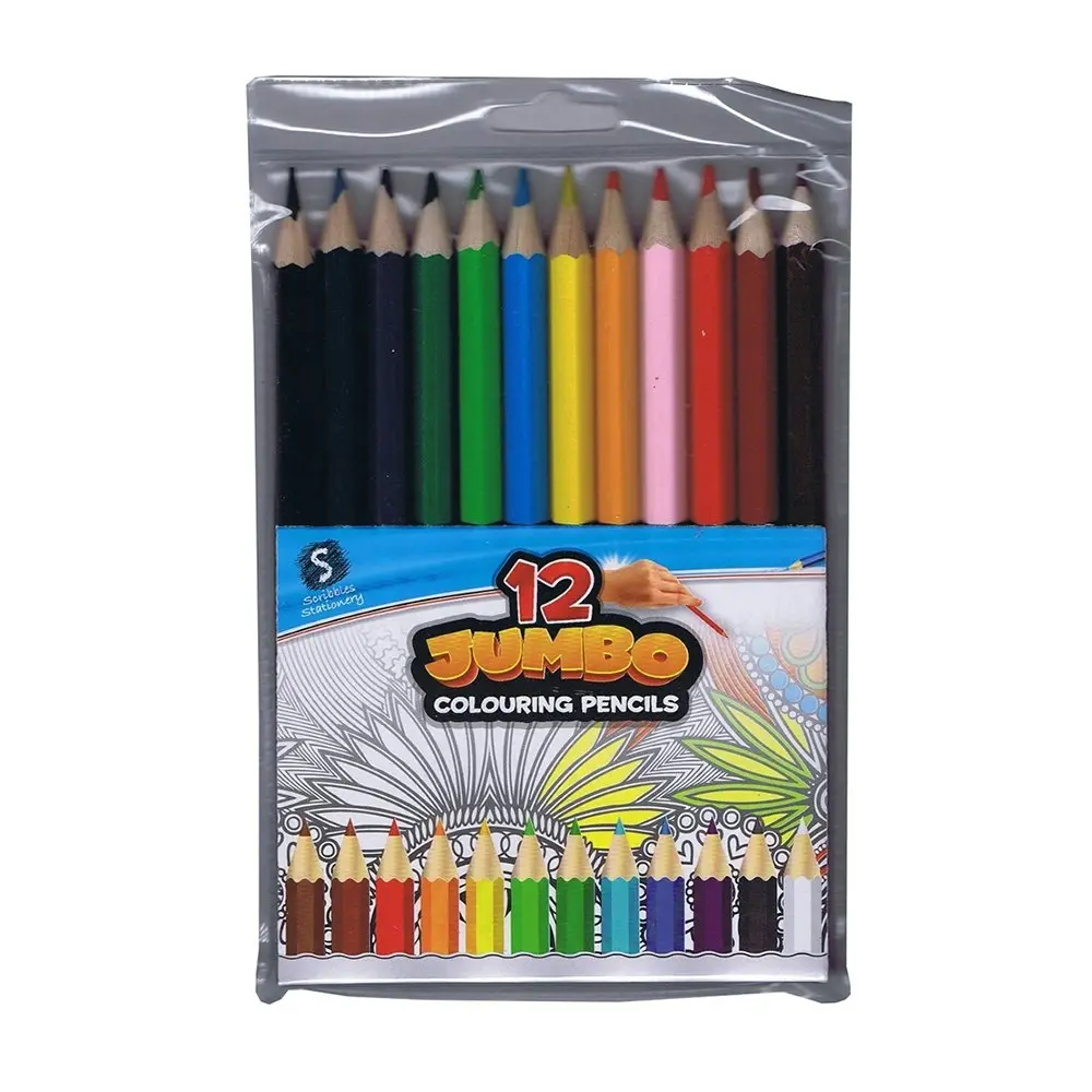12pc Scribbles Stationery Jumbo Drawing/Colouring Pencils Art Set Kids/Adults - Office