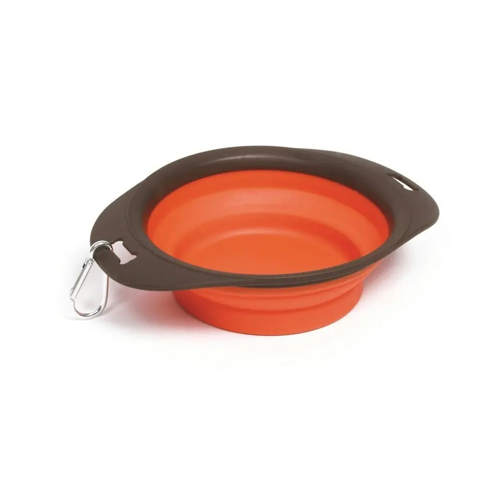 M-Pets 420ml On The Road Foldable Portable Bowl Travel Feeding Container Orange