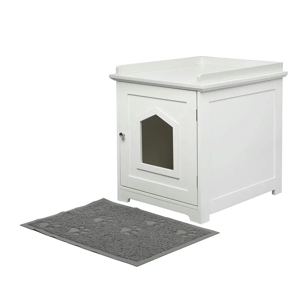 Pawz Cat Litter Box Mat Fully Enclosed Kitty Toilet Odour Control Basin Wooden - Pets