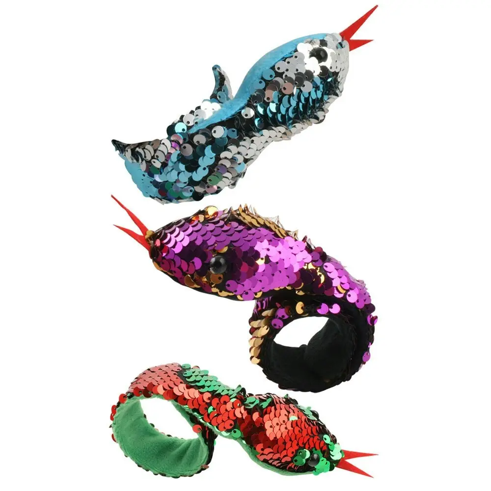 3x Fumfings Novelty Sequin Snake Snap Bracelet Art Fun Animal Toys 3y+ Kids Asst - Hobbies