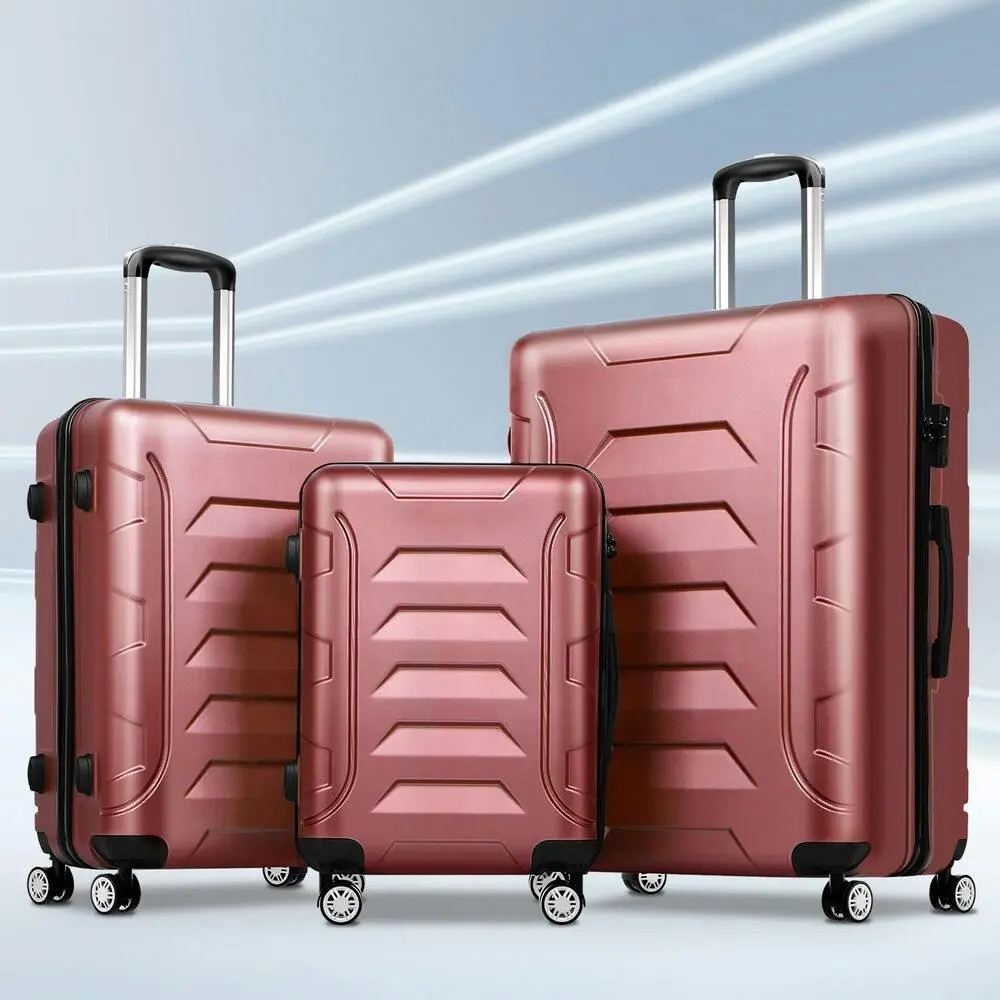 Alfordson 3PCS Luggage Suitcase Trolley Set Hard Case Travel Storage TSA Lock Dina Pink - Fashion