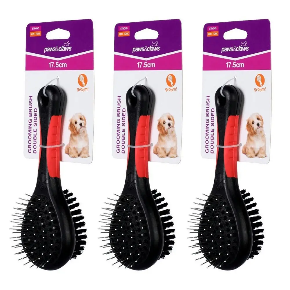 2x Paws & Claws 17.5cm Double Sided Grooming Pet Brush Dog/Cat Cleaning Comb BLK - Pets
