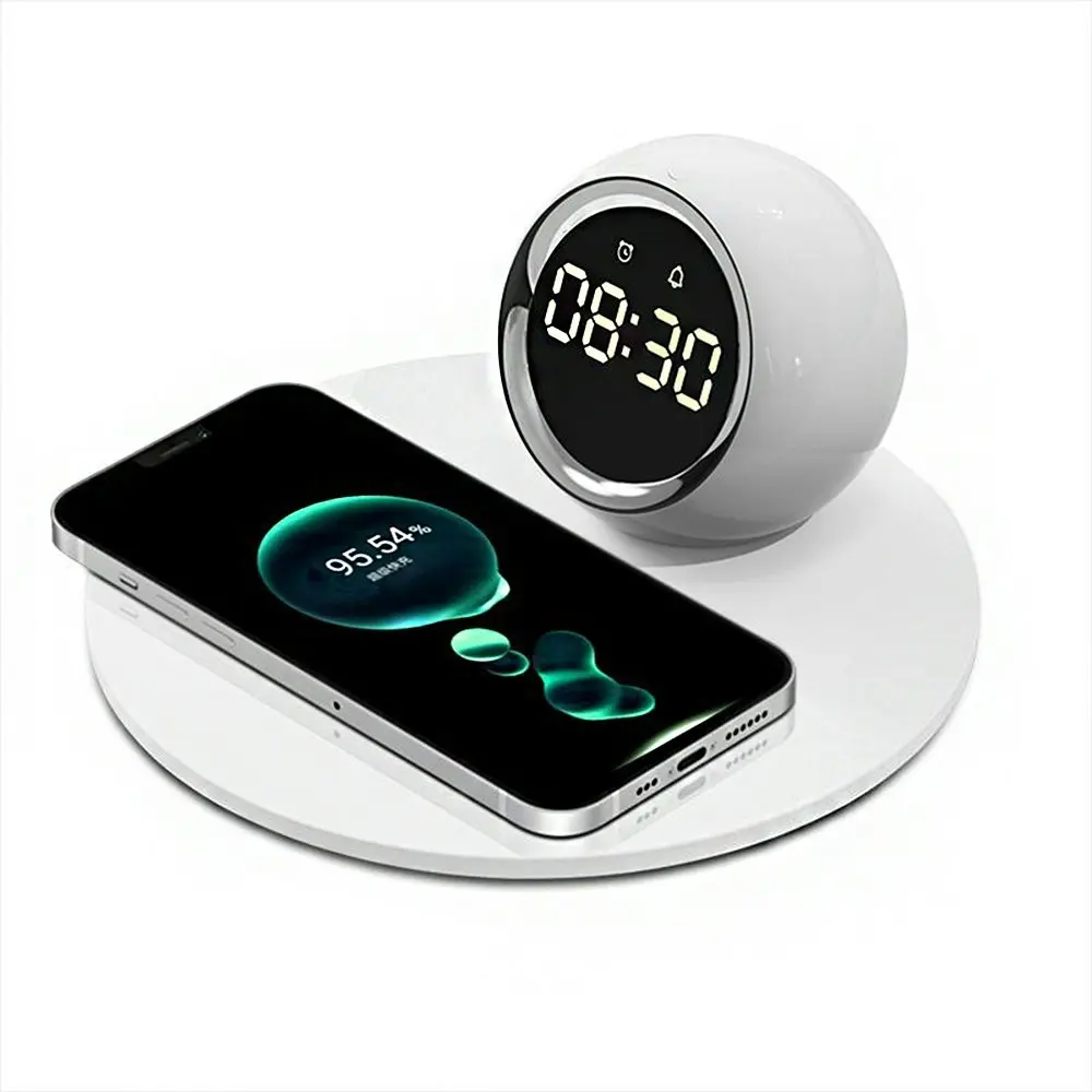 15W Fast Charger Wireless Charging Station With Digital Alarm Clock Led Night - Electronics