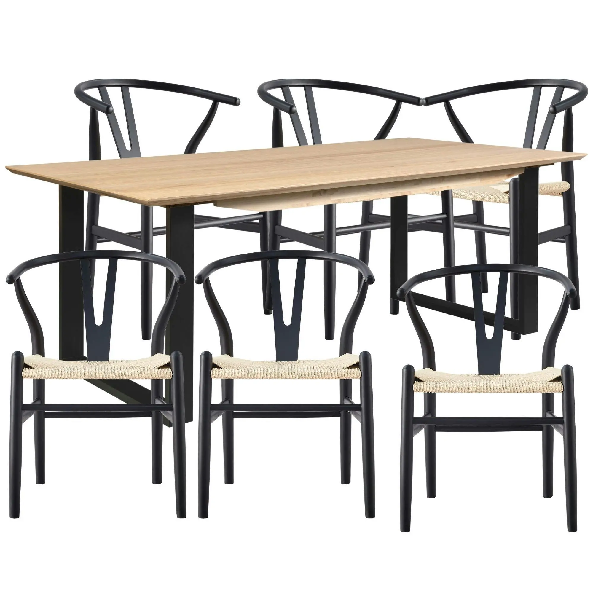 Aconite 7pc 180cm Dining Table Wishbone Chair Set - Furniture
