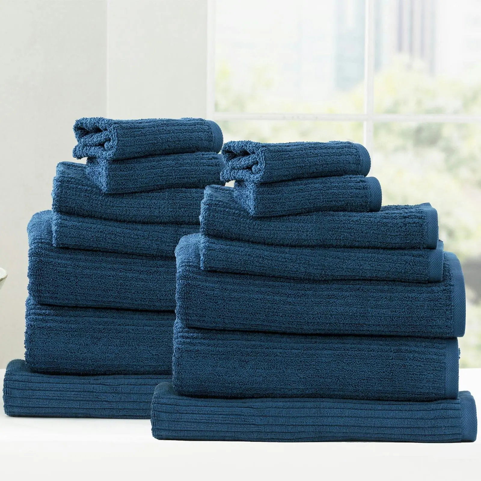 14pc Renee Taylor Cobblestone Bath/Face Hand Towel Set 650 GSM Cotton Ribbed Ink - Home & Garden