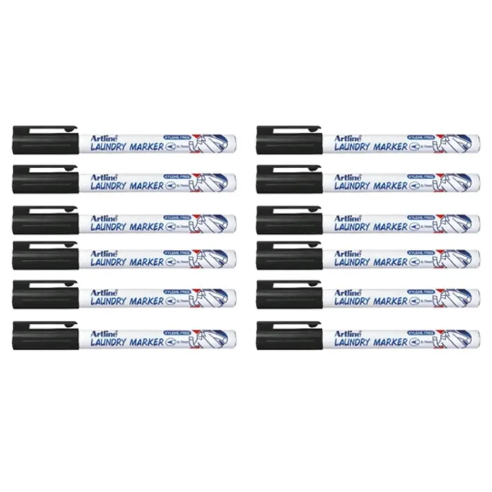 12x Artline 750 Laundry/Linen/Clothing/Fabric Bullet Nib 0.7mm Line Marker Black - Office