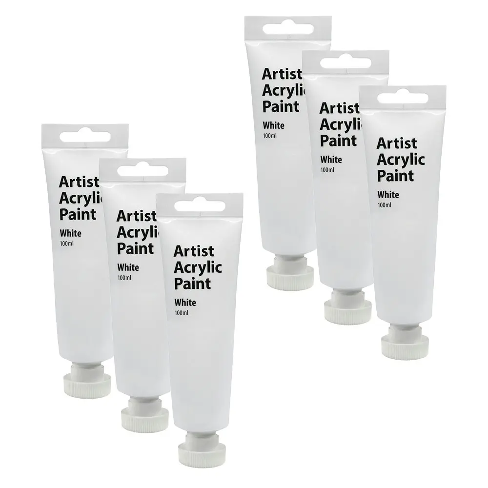 6x Artist 100ml Acrylic Paint Gloss Finish Water Based Painting Crafts White 3+ - Hobbies